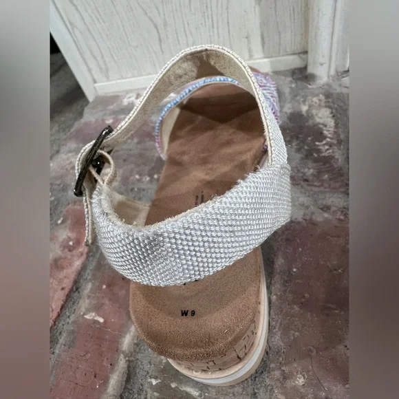 TOMS Diana Platform Wedge Sandals Size 9M – Rainbow Tribal Cork Heel Ankle Strap - Picture 7 of 10